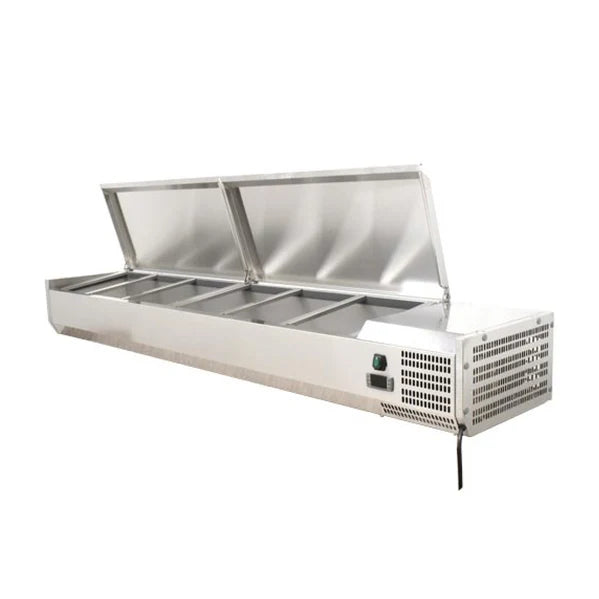 79" Refrigerated Topping Rail with Stainless Steel Cover, 9-Pan Capacity