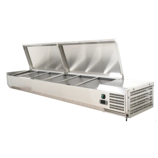 59" Refrigerated Topping Rail with Stainless Steel Cover, 6-Pan Capacity