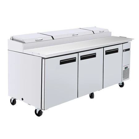 93" 3-Door Stainless Steel Pizza Prep Table - 28.4 Cu. Ft.