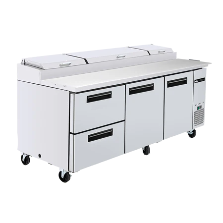 93" 2-Door & 2-Drawer Stainless Steel Refrigerated Pizza Prep Table - 26 Cu. Ft.