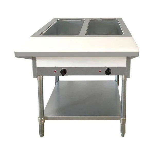 30" Natural Gas Open Well Steam Table with 2-Pan Tray, Cutting Board and Undershelf - 7,000 BTU