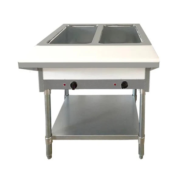 30" Propane Open Well Steam Table with 2-Pan Tray, Cutting Board and Undershelf - 7,000 BTU