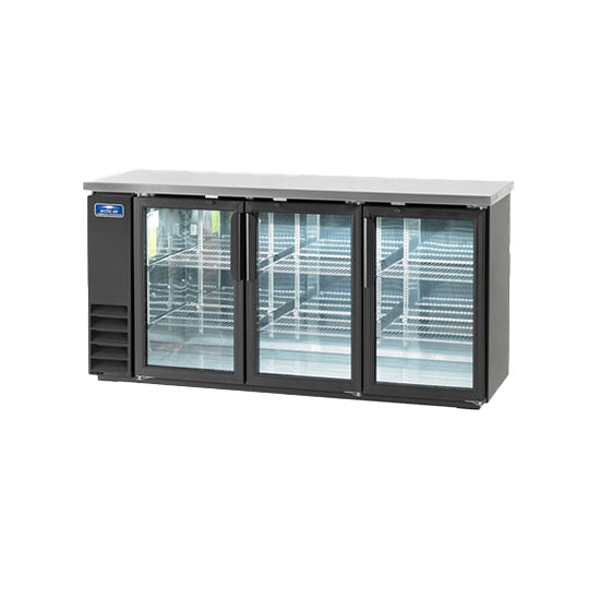 GLASS DOOR BACK BAR REFRIGERATOR – THREE DOOR 72″