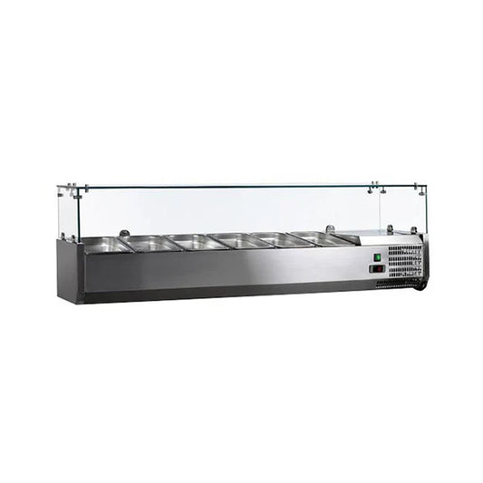 59" Refrigerated Topping Rail 6-Pan Capacity with Sneeze Guard - 41937