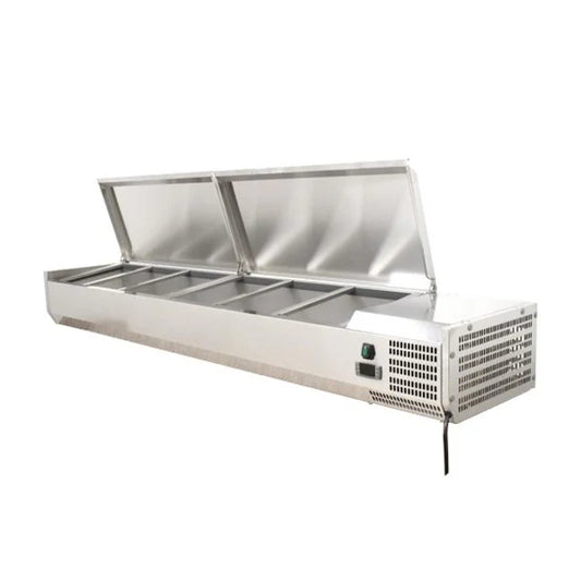 79" Refrigerated Topping Rail with Stainless Steel Cover, 9-Pan Capacity