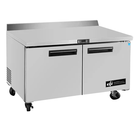 60"2-Door Stainless Steel Worktop Freezer with Backsplash 17.2 Cu. Ft.