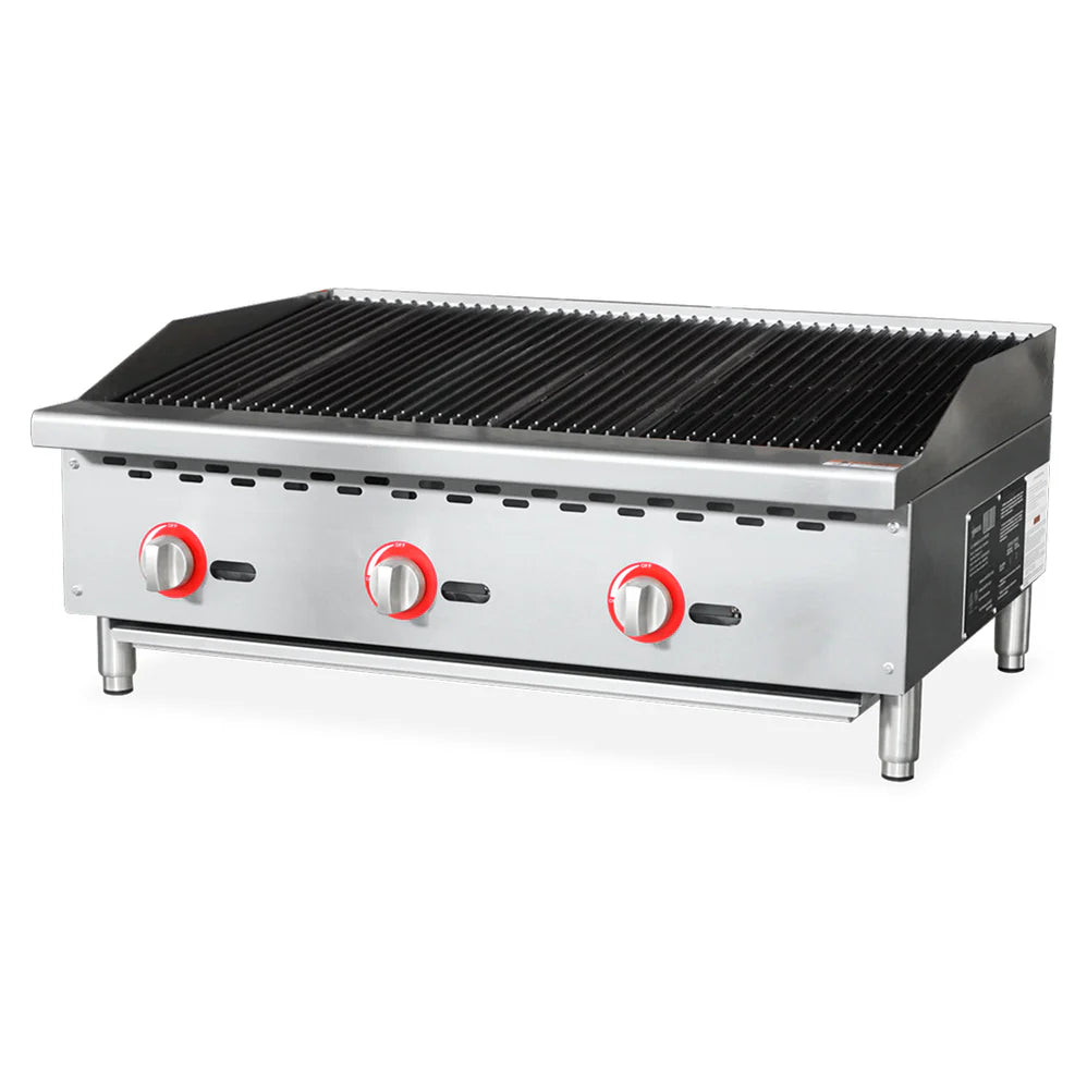 Omcan 36" Countertop Stainless Steel Radiant Natural Gas Charbroiler - 105,000 BTU - 47378