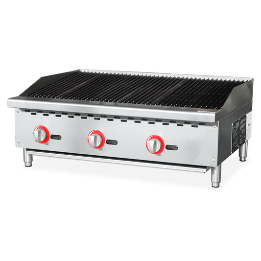 Omcan 36" Countertop Stainless Steel Radiant Natural Gas Charbroiler - 105,000 BTU - 47378