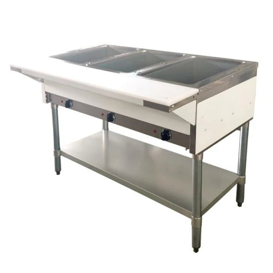 44" Electric Open Well Steam Table with Cutting Board and Adjustable Undershelf - 240V