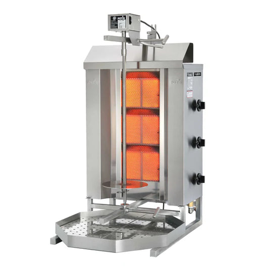 88 Lb. Natural Gas 3-Burner Vertical Doner Kebab Machine - 49060 - 28,500 BTU