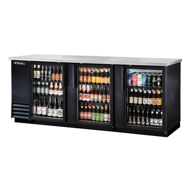 90" Glass 3-Door Back Bar Refrigerator With LED Lighting & Hydrocarbon Refrigerant