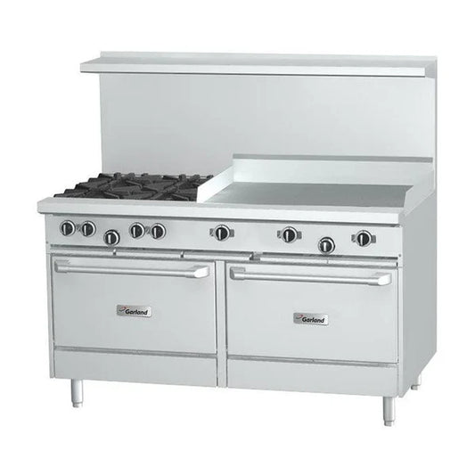 Garland G48-4G24LL 48" Natural Gas 4-Burner with 24" Griddle and 2 Space Saver Ovens - 232,000 BTU
