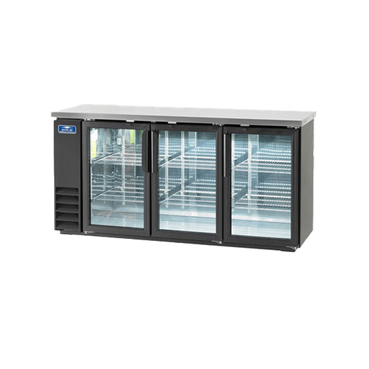GLASS DOOR BACK BAR REFRIGERATOR – THREE DOOR 72″
